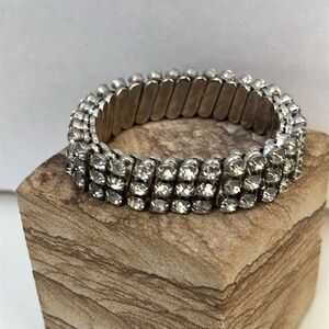 Vintage Rhinestone Silver Tone Stretch Bracelet